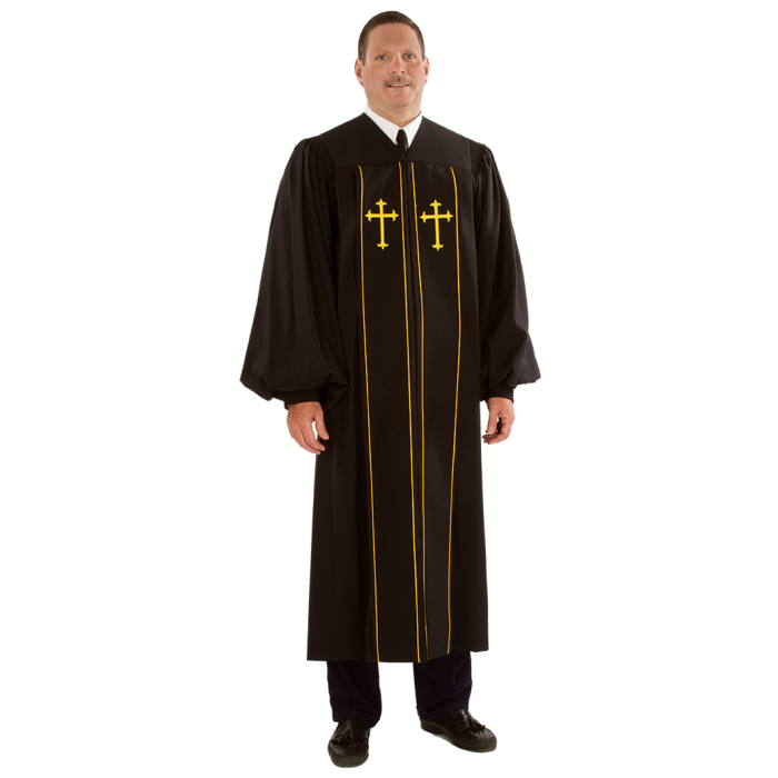 Pulpit Robe Pilgrim Black with Gold Piping-Crosses