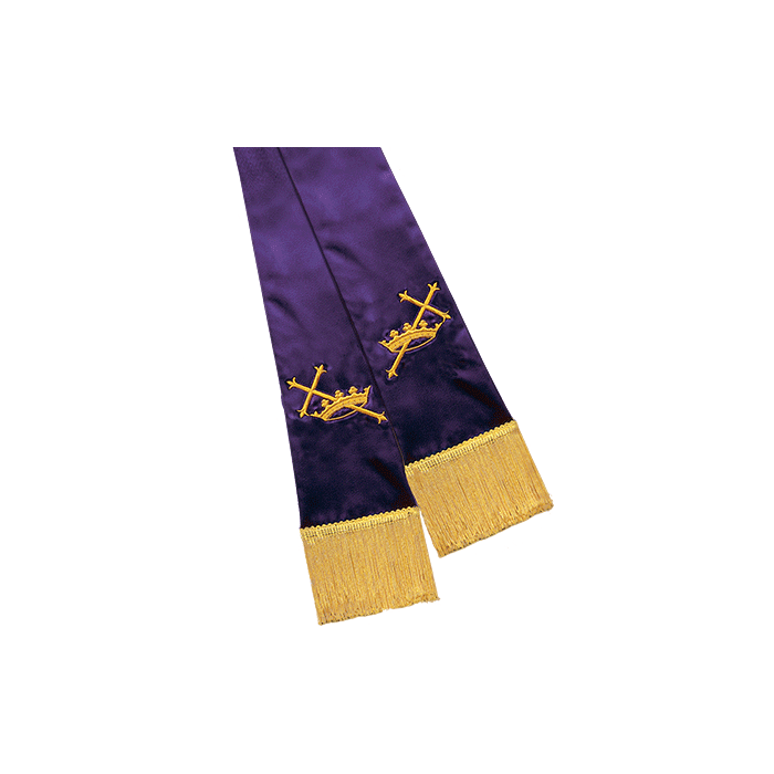 Purple Satin Pulpit Clergy Stole with Cross and Crown Symbols