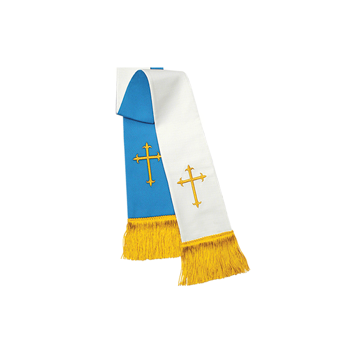Reversible Clergy Stole Blue/White Cross 