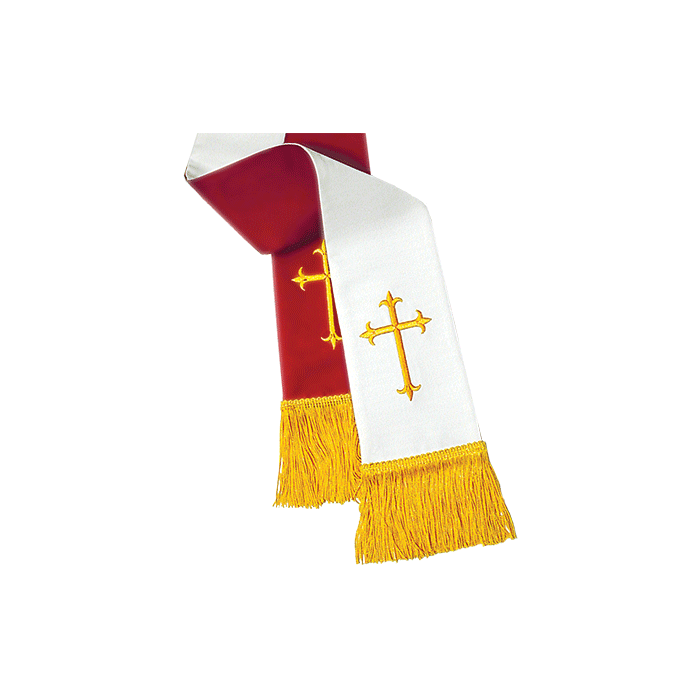 Reversible Clergy Stole Red/White Cross 