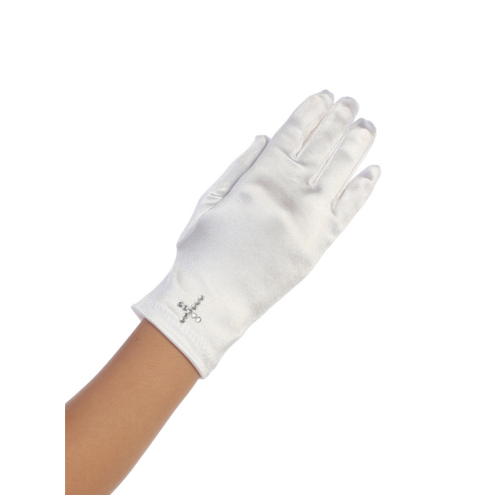 First Communion Gloves Rhinestone Crystal Cross
