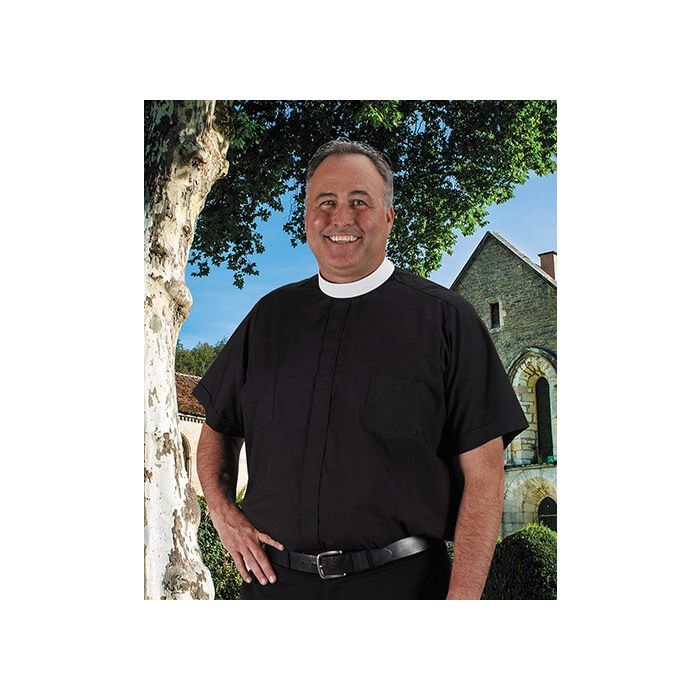 Roomey Toomey Neckband Clergy Shirt - Short Sleeve Black