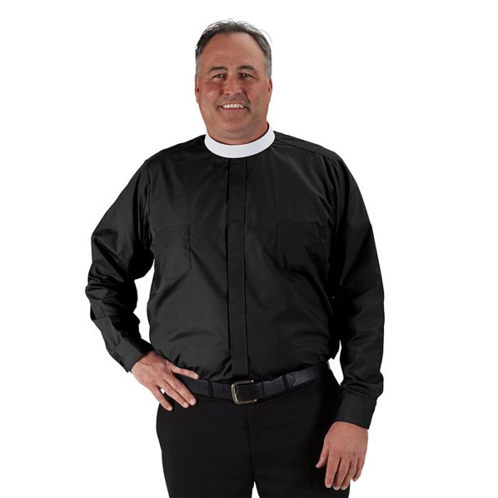 Roomey Toomey Neckband Clergy Shirt Long Sleeve Black