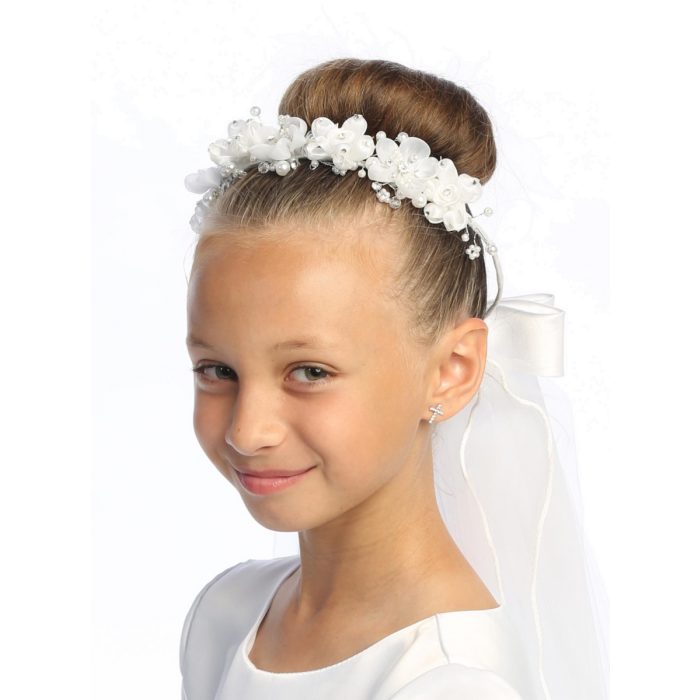 
First Communion Veil Organza and Satin Flowers

