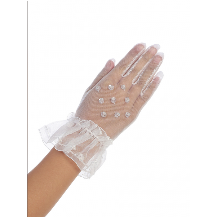 Sheer First Communion Gloves with Beading and Sequins