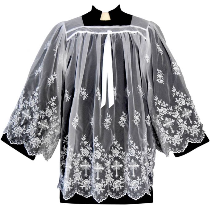 Sheer Nylon Embroidered Clergy Surplice