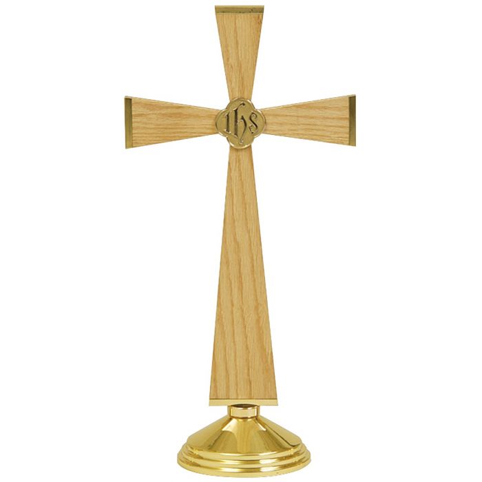 Solid Brass and Oak Standing Church Altar Cross
