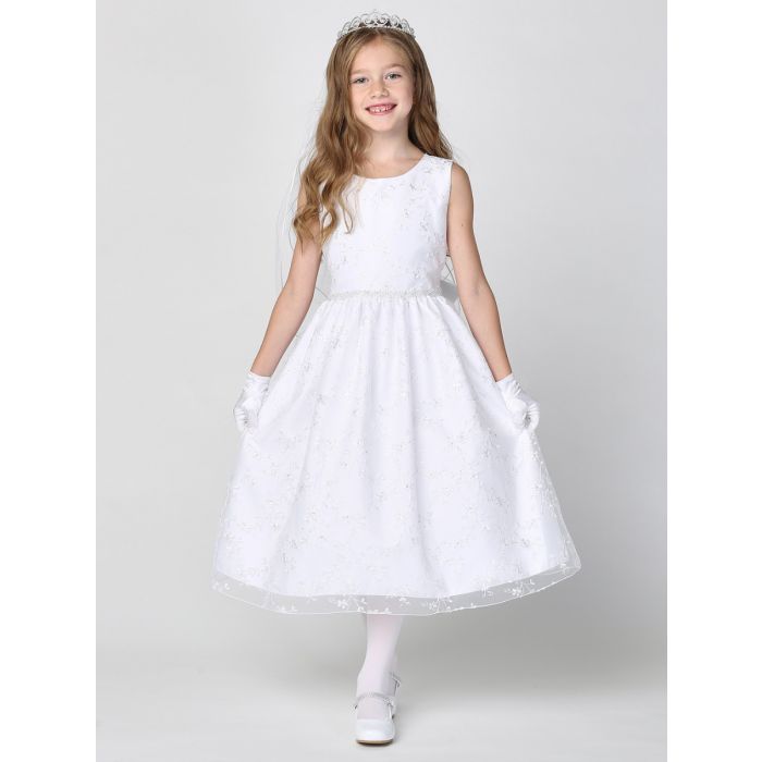 First Communion Dress Beaded satin bodice with tulle skirt