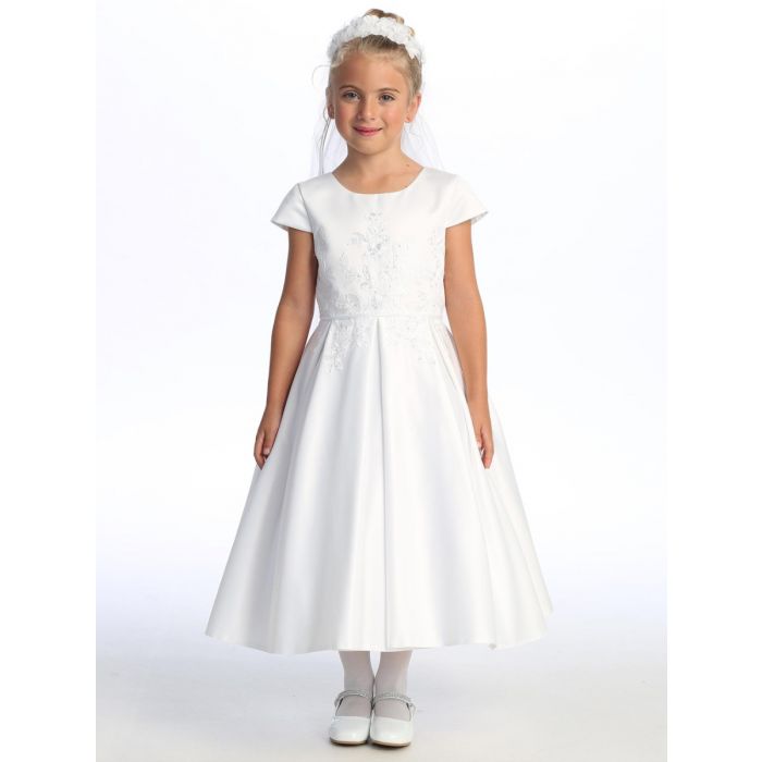 First Communion Dress Satin with embroidered tulle with sequins