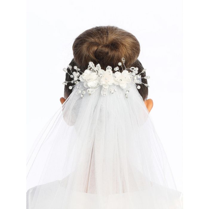 First Communion Veil on Comb Organza & Corded flowers