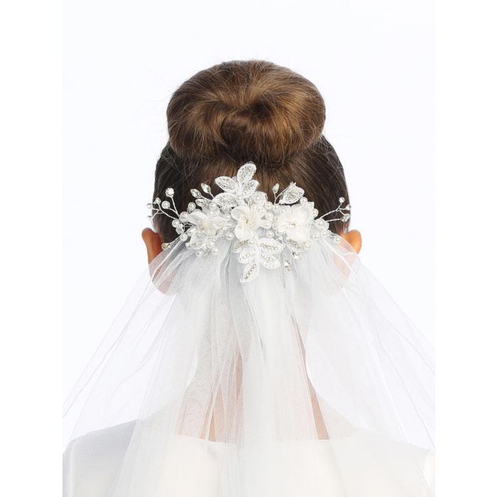 First Communion Veil on Comb with Flowers