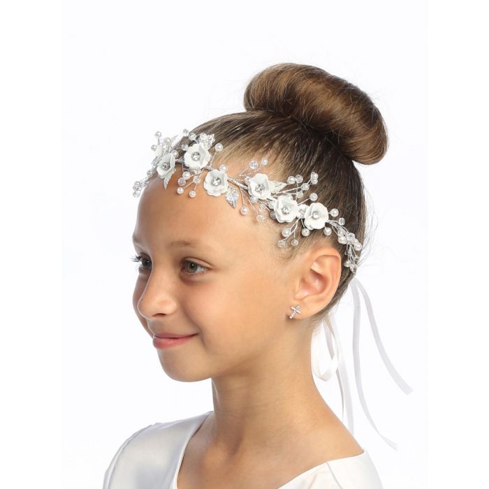 FIrst Communion Floral headpiece with rhinestones and pearl accents