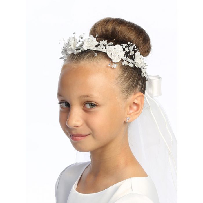 First Communion Wreath Veil Corded flowers with pearls