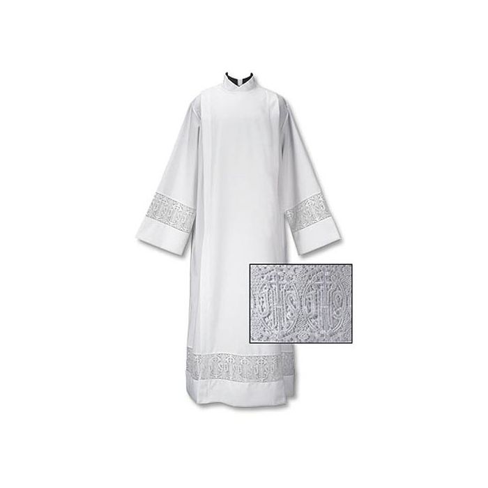 Latin Cross and IHS Lace Front Wrap Clergy Alb