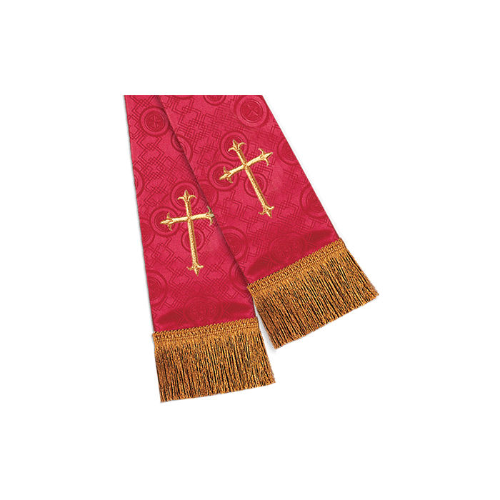 Vermillion Brocade Pulpit Clergy Stole with Crosses