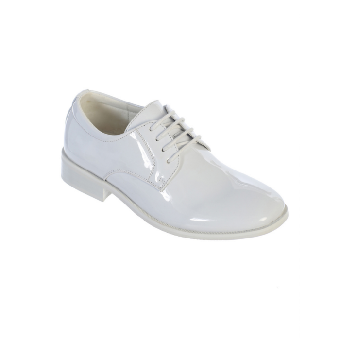 White Shiny Patent Leather First Communion Shoes for Boys