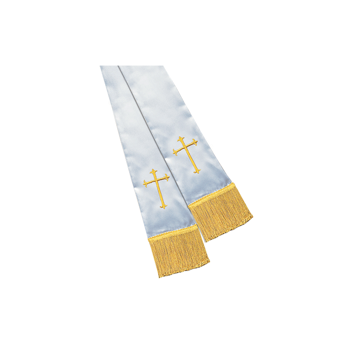 White Satin Pulpit Clergy Stole with Crosses