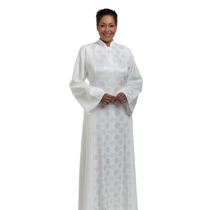 Women's White Clergy Robe with Brocade
