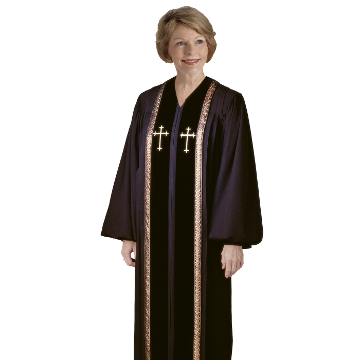 Women's Black Clergy Robe with Gold Trim