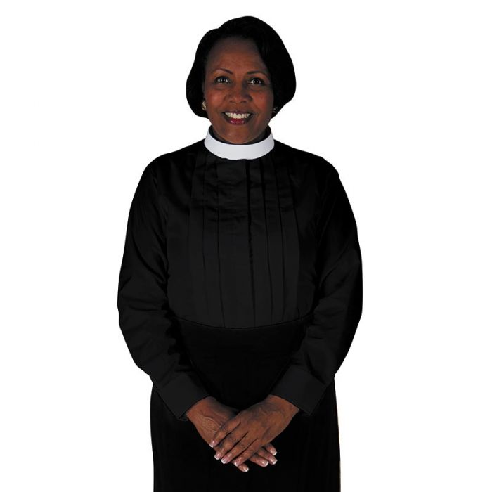 Women's Neckband Clergy Blouse - Long Sleeve Black