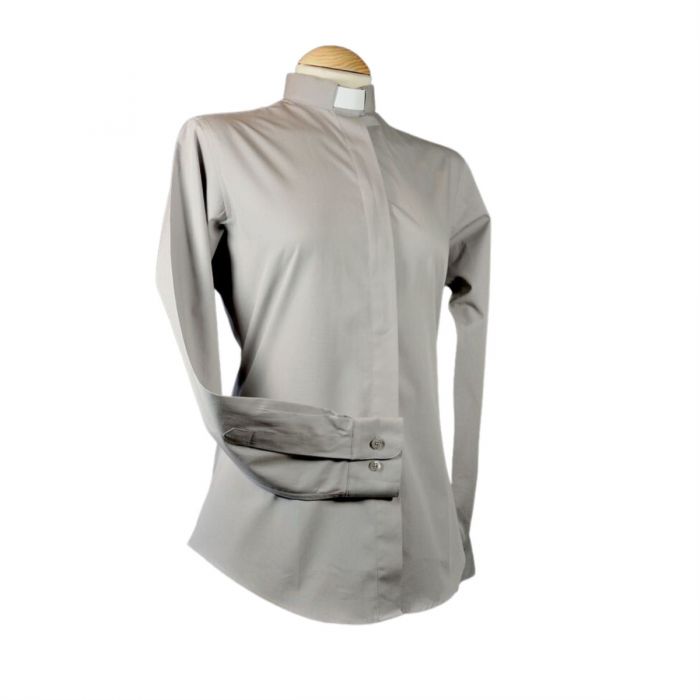 Womens Charcoal Grey Tab Collar Clergy Blouse