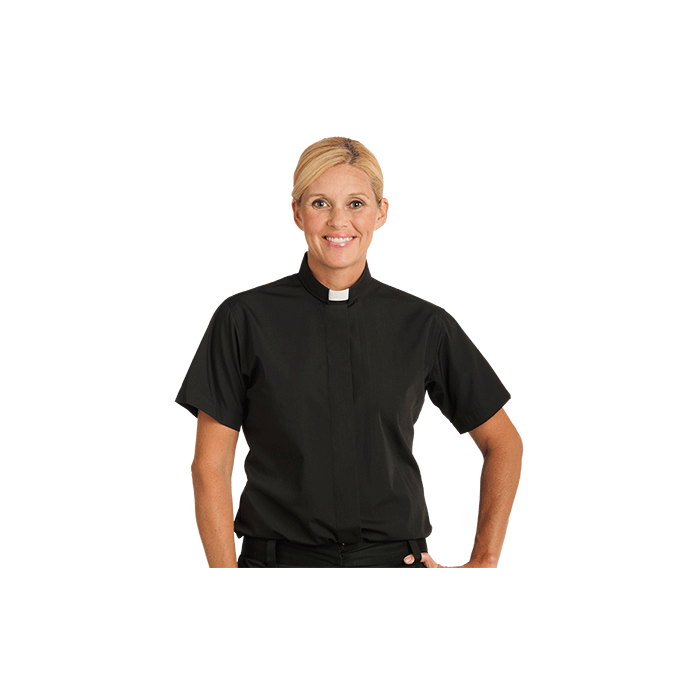 Women's Short Sleeve Black Clergy Blouse