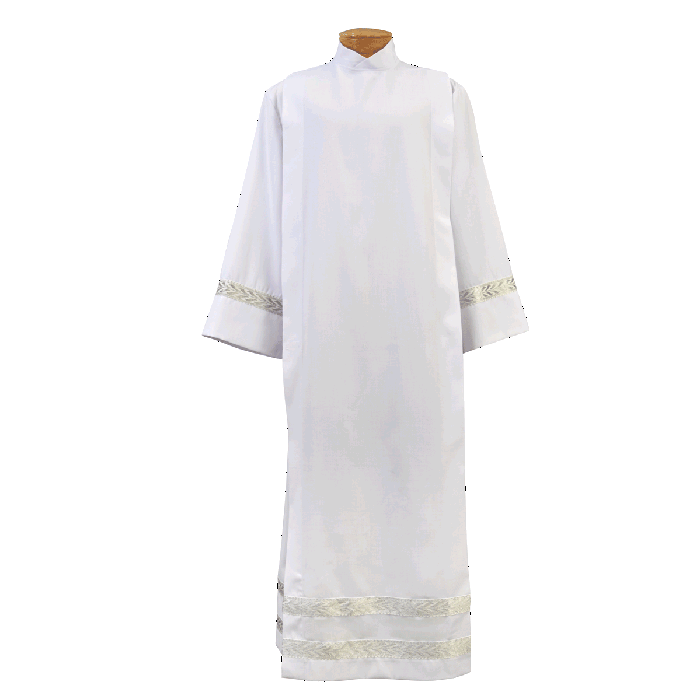Wool Blend Clergy Alb with Silver Banding