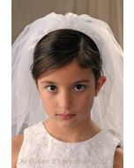 First Communion Headband Veil with Organza Bows and Pearls