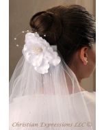 Large Flower Comb First Communion Veil and Headpiece 