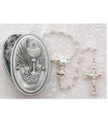 PEWTER GIFT BOX WITH WHITE COMMUNION ROSARY