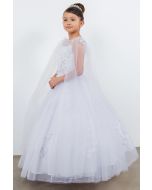 Beautiful First Communion Dress with Illusion Tulle Top Sheer Sleeves