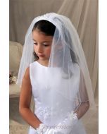 First Communion Headband Veil with Satin Flowers and Pearls