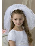 First Communion Headband Veils with Lace Flowers and Pearls