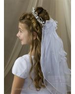 First Communion Crown Veil with Pearls and Crystals
