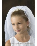 First Communion Pearl Tiara Veil with Scattered Pearls