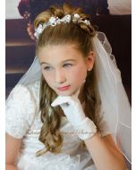 First Communion Bun Wrap Veil with Roses