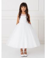 Holy Communion Dress with Illusion Neckline Scattered Pearls