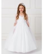 Long Sleeves Holy Communion Dress with with Detachable Train
