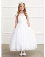 First Communion Dress with lace bodice and lace hem