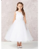 Plus Size First Communion Dress with Diagonal Embroidery with Lace Accent