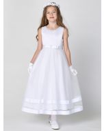 First Communion Dress Satin Bodice with Glitter Skirt Double Satin Band Trim