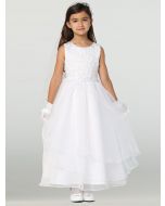 First Communion Dress with Embroidered Applique & Organza