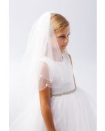 First Communion Veil with Pearls Scalloped Edge