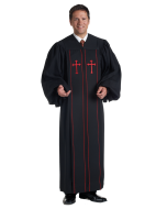 Mens Clergy Robe Cleric Black with Red Crosses