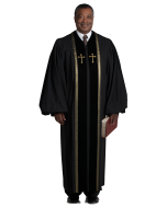 Pulpit Robe Wesley Black with Gold Piping-Crosses