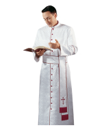 White Brocade Clergy Cassock with Red Piping