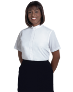 Womens Tab Collar Clergy Blouse White Short Sleeve