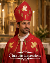 Red with Dove and Flames Bishop Mitre