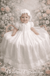 Girls White 32″ Hand Smocked Batiste Christening Baptism Gown