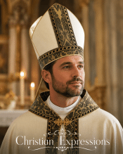 Cream with Green Roncalli Tapestry Bishop Mitre